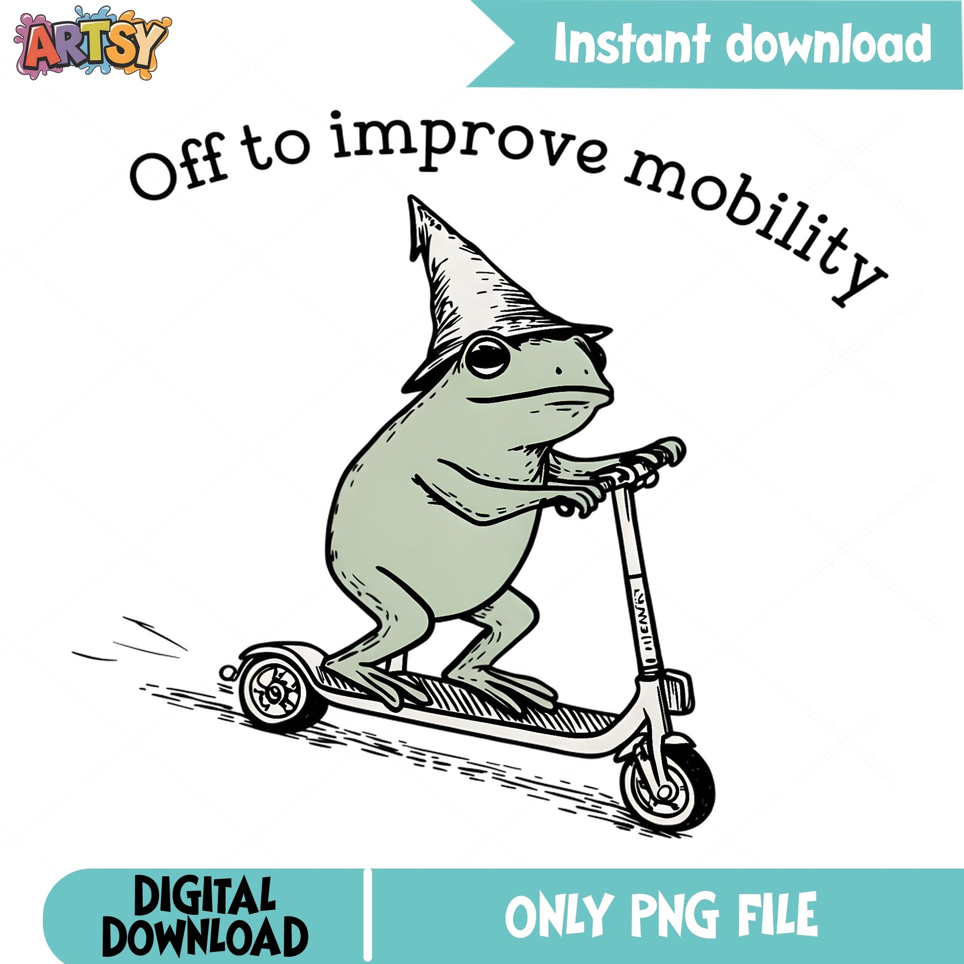 Off To Improve Mobility Frog PNG, Funny Frog Scooter PNG, Frog PNG