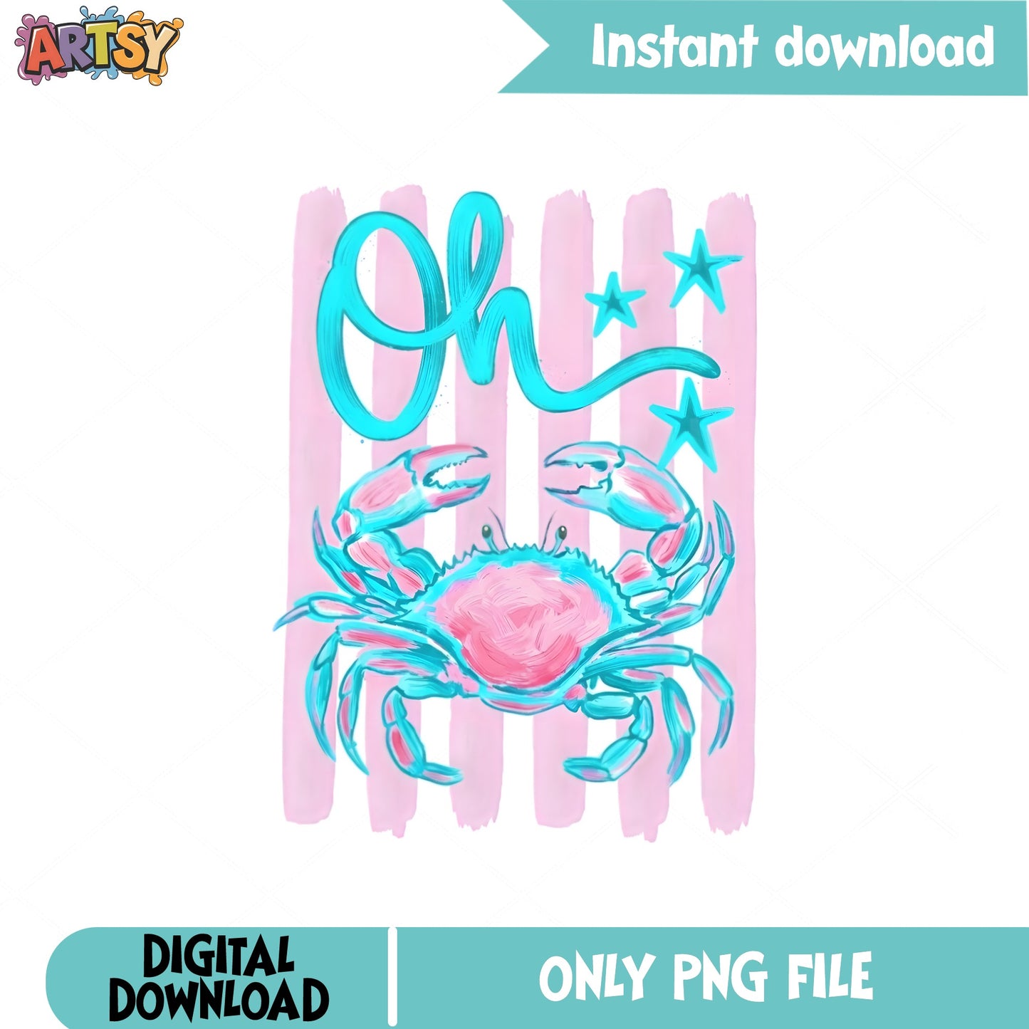 Oh Crab Summer Beach PNG, Cute Crab Sublimation, Preppy Crab PNG