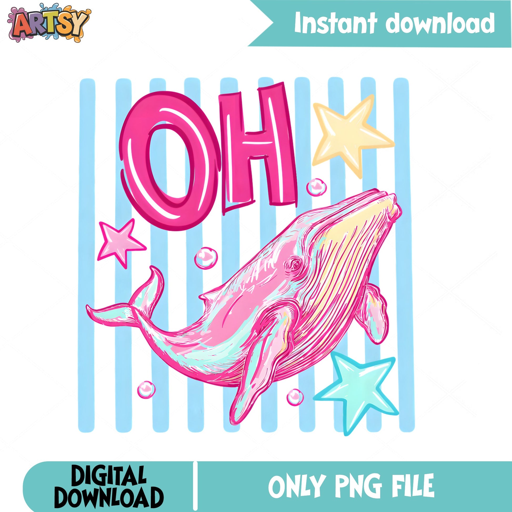 Oh Whale Pink Humpback Whale PNG, Ocean Animal PNG, Cute Whale PNG
