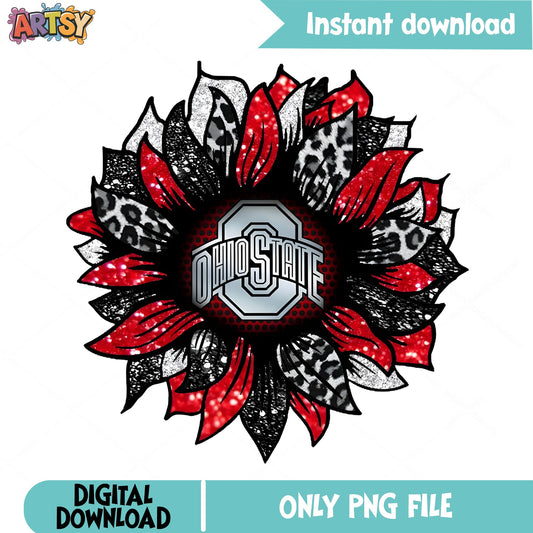 Ohio State Sunflower Leopard PNG, Buckeyes Flower, Football PNG