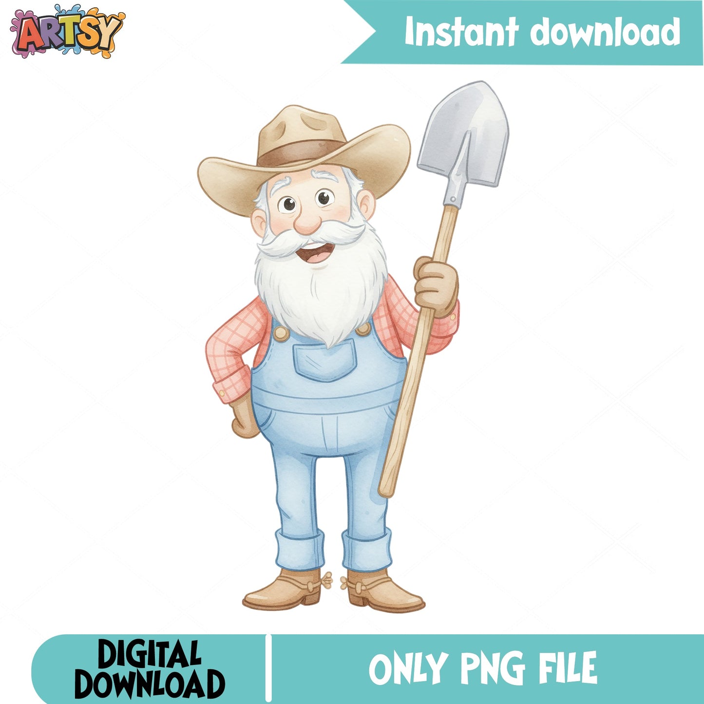 Old Farmer With Shovel PNG, Cowboy Grandpa Clipart, Farm PNG