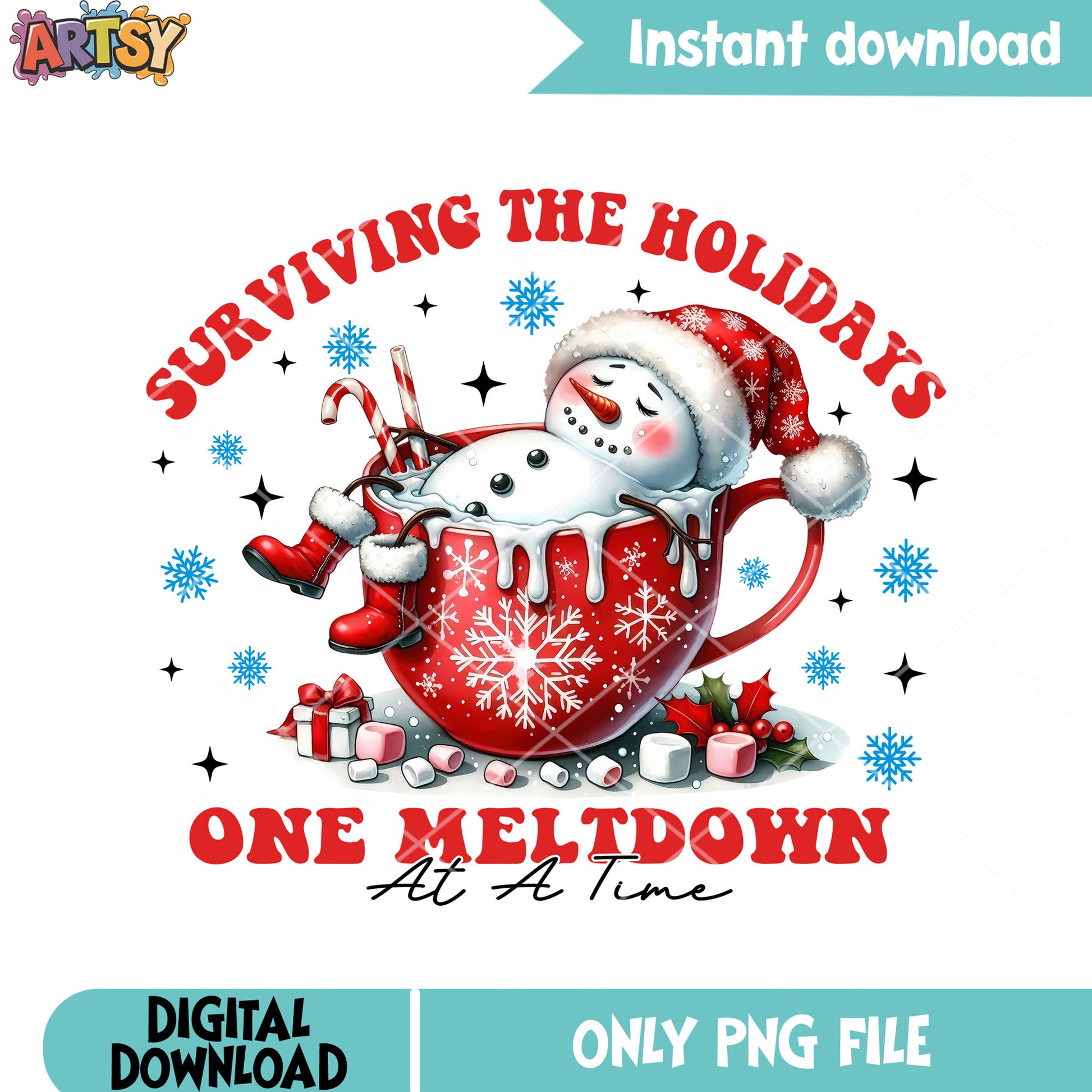 One meltdown png, christmas snowman png, snowman christmas decor png