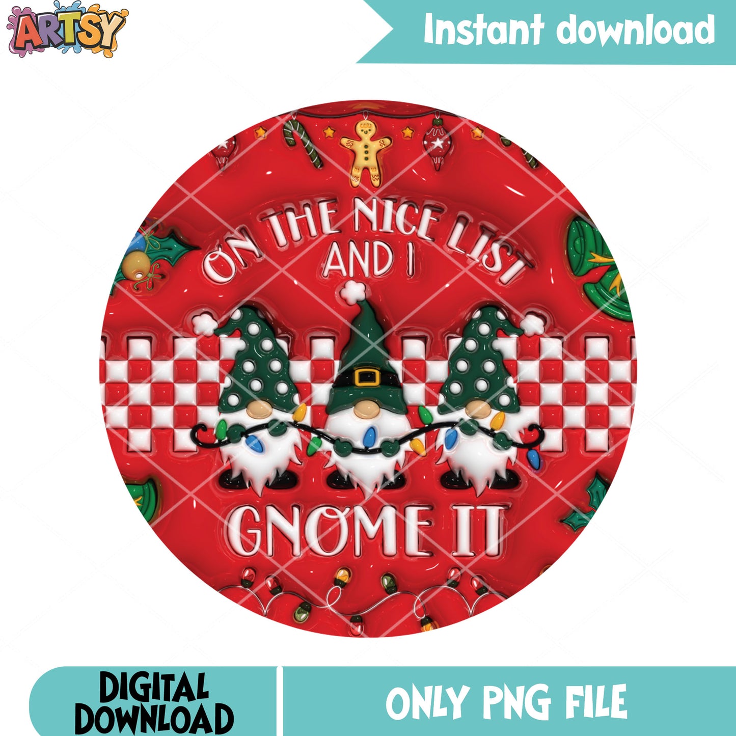 On the nice list I gnome it png, three christmas gnomes png, gnom png