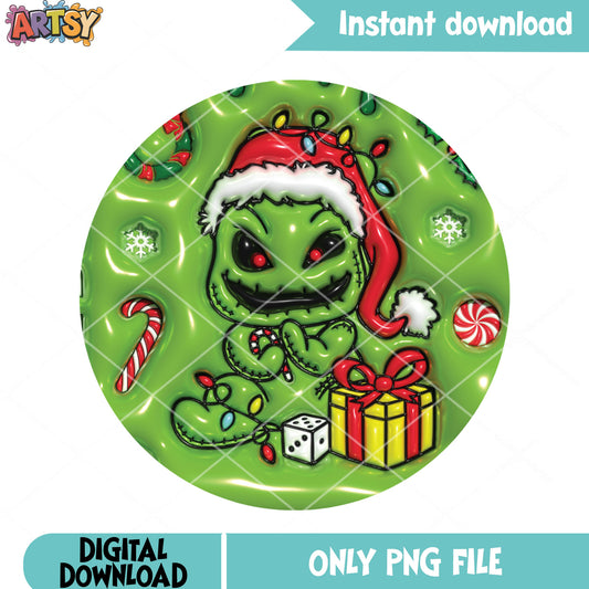 Oogie boogie christmas png, christmas green monster png, oogie png