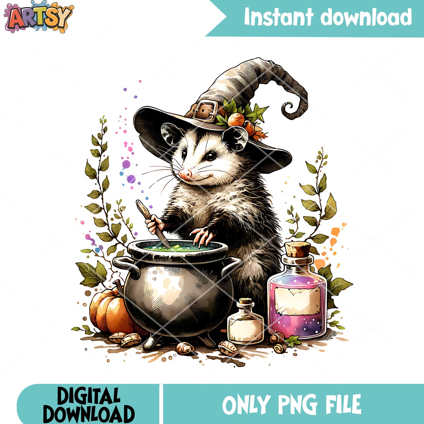 Opposum the witches png, tiny pumpkin png, halloween scary png