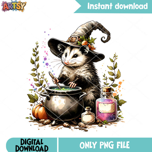 Opposum the witches png, tiny pumpkin png, halloween scary png