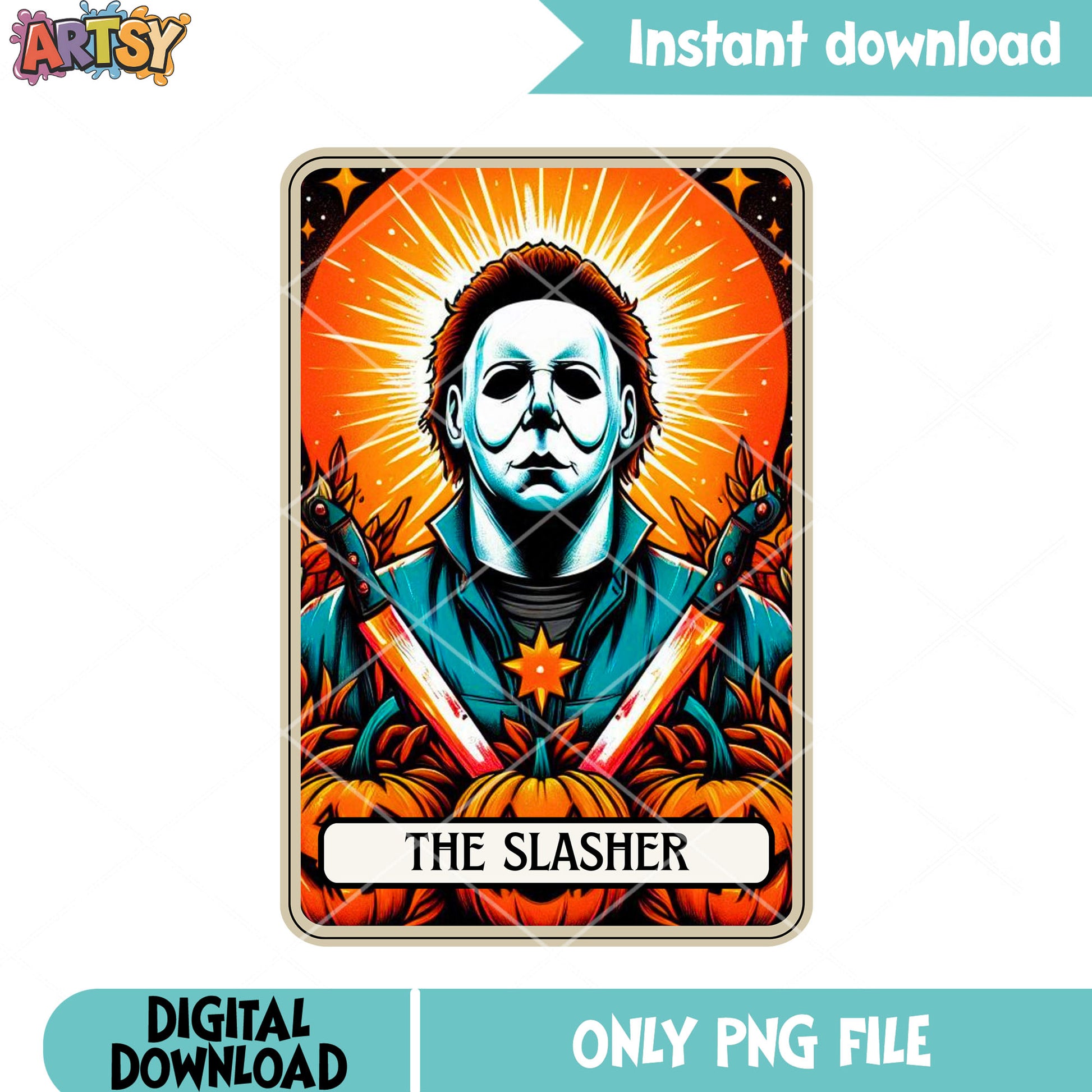 Orange aura michael myers png, horror card png, jack o lantern png