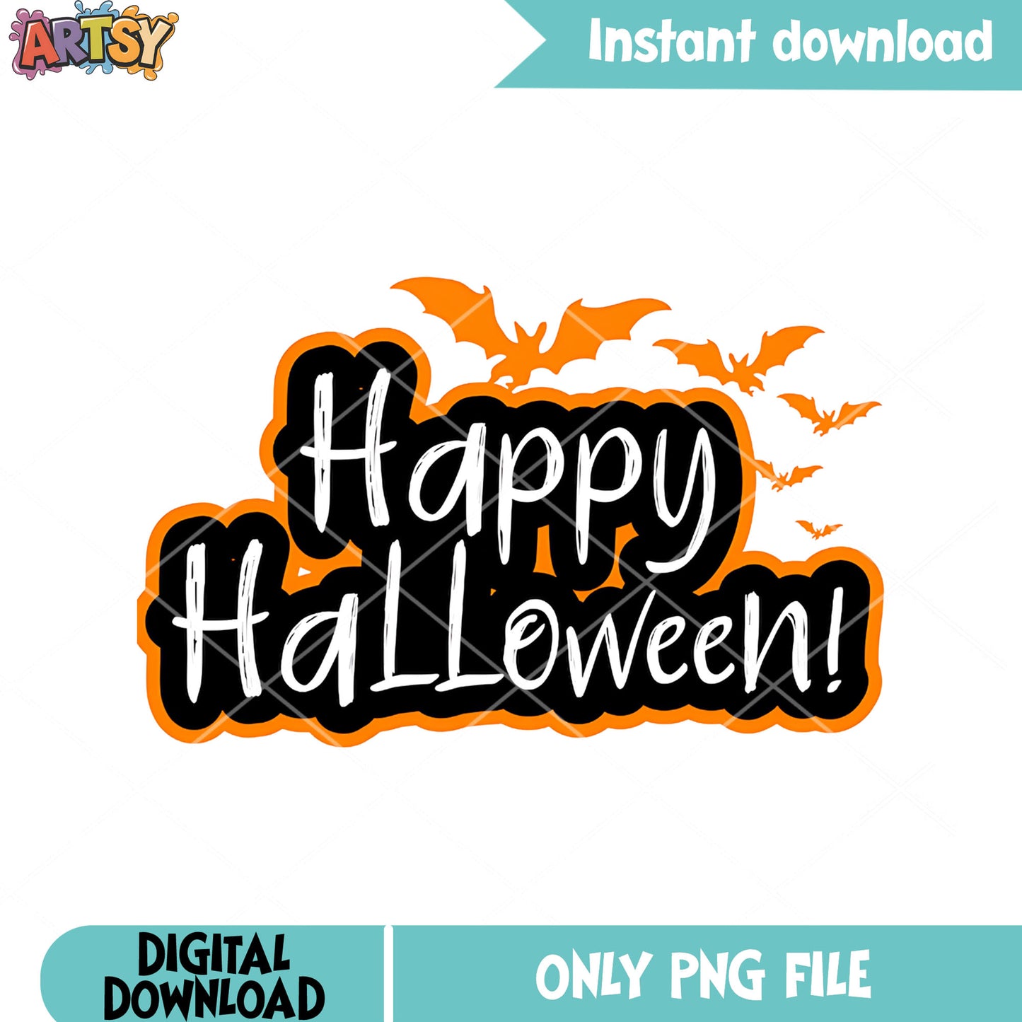 Orange bats png, happy halloween png, scary halloween night png