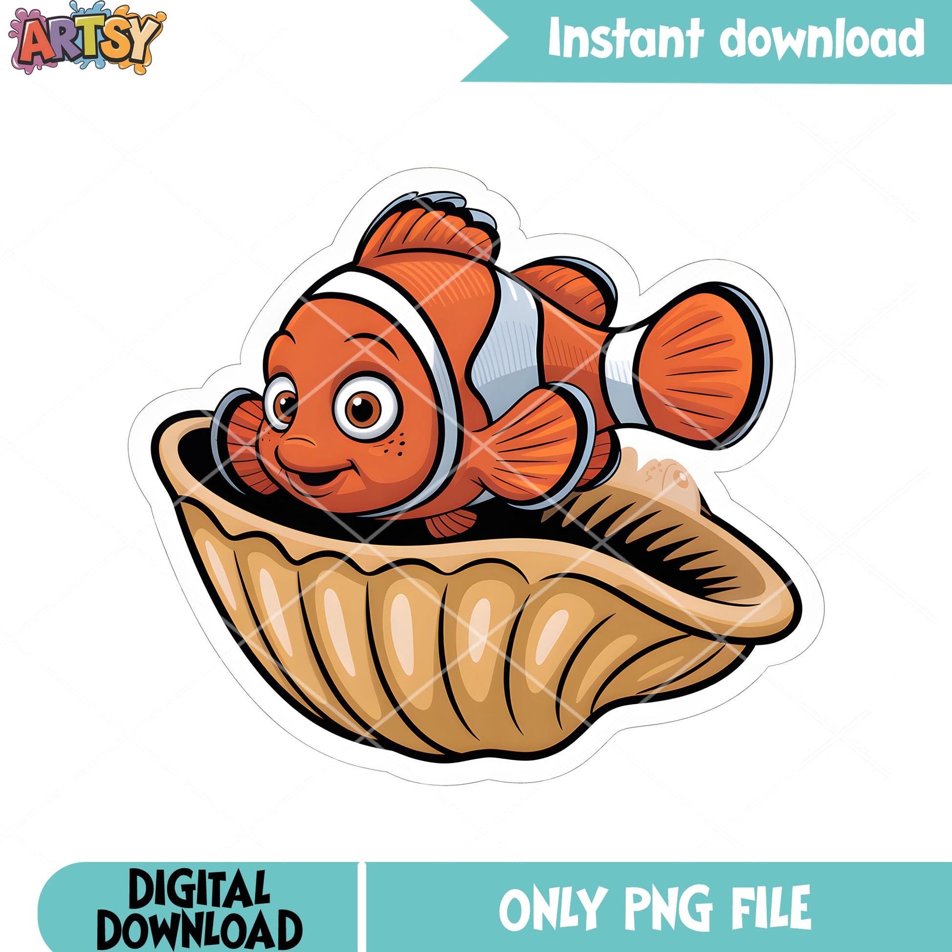 Orange fish poster png, disney clownfish png, clownfish nemo png