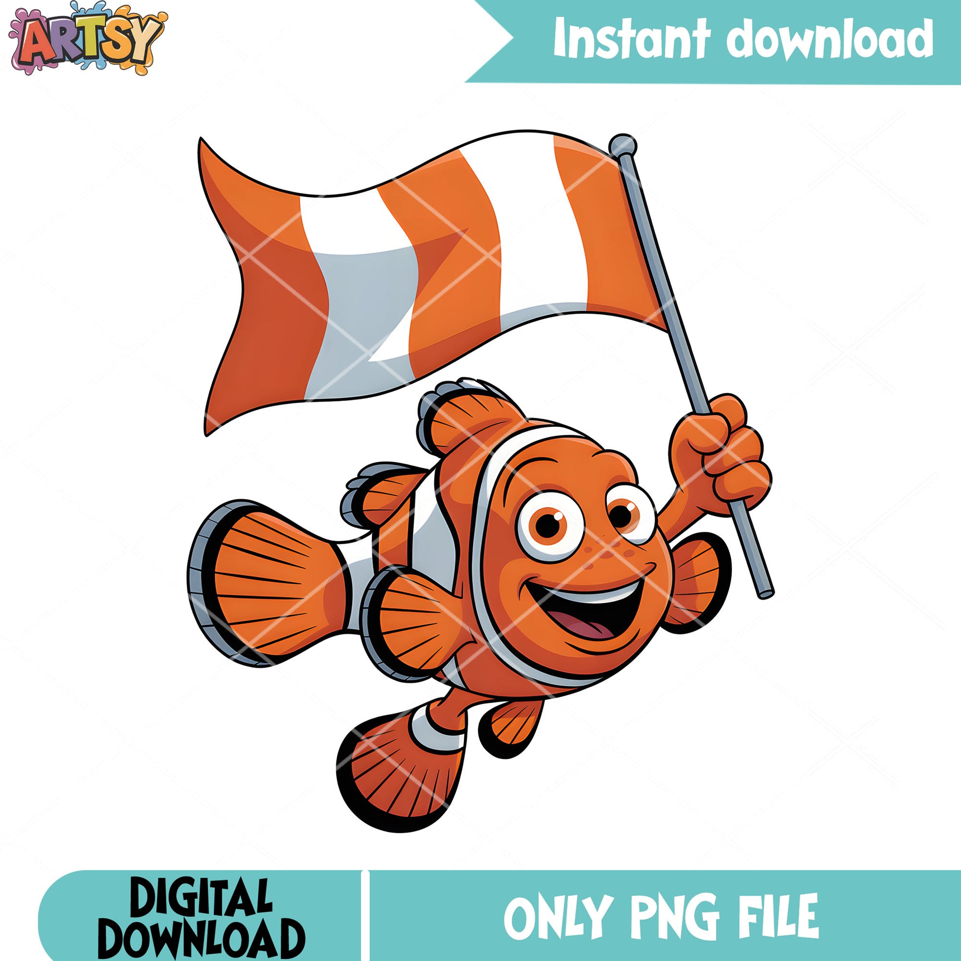Orange white flag nemo png, disney sticker png, poster nemo png