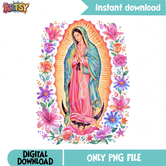 Our Lady Of Guadalupe Floral PNG, Virgin Mary PNG, Catholic PNG
