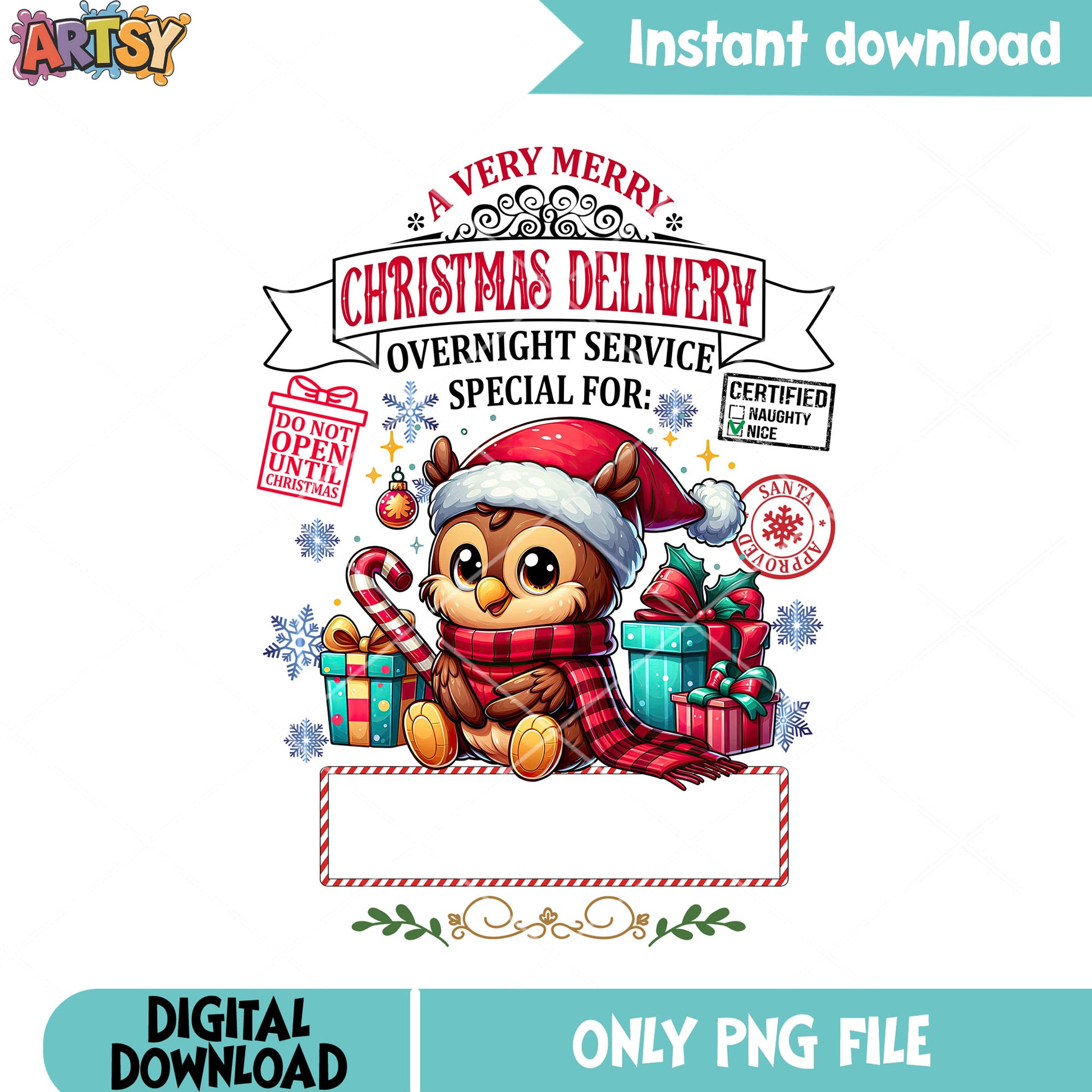 Owl christmas santa png, santa hat png, christmas delivery png