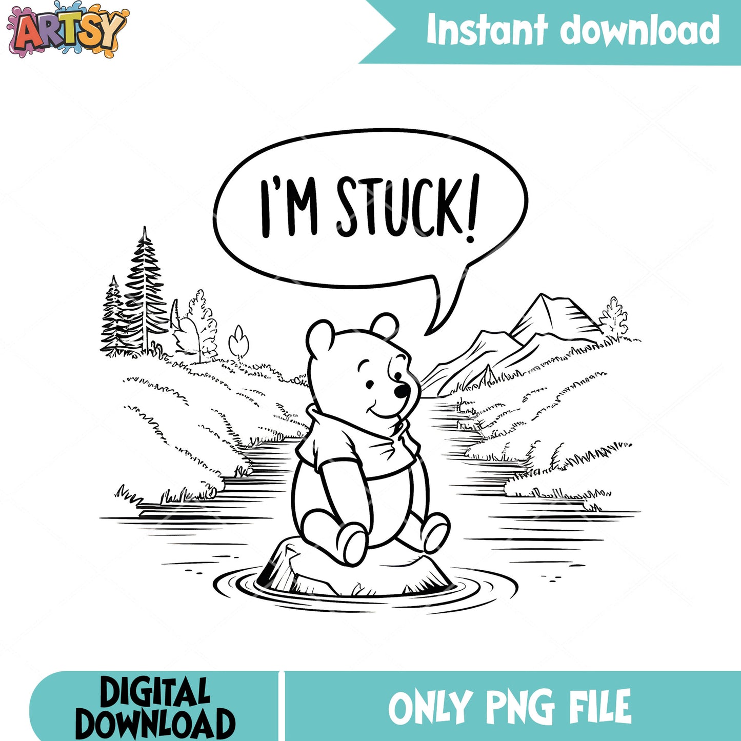 Painting sheet pooh poster png, cute pooh bear png,​ disney vibes png