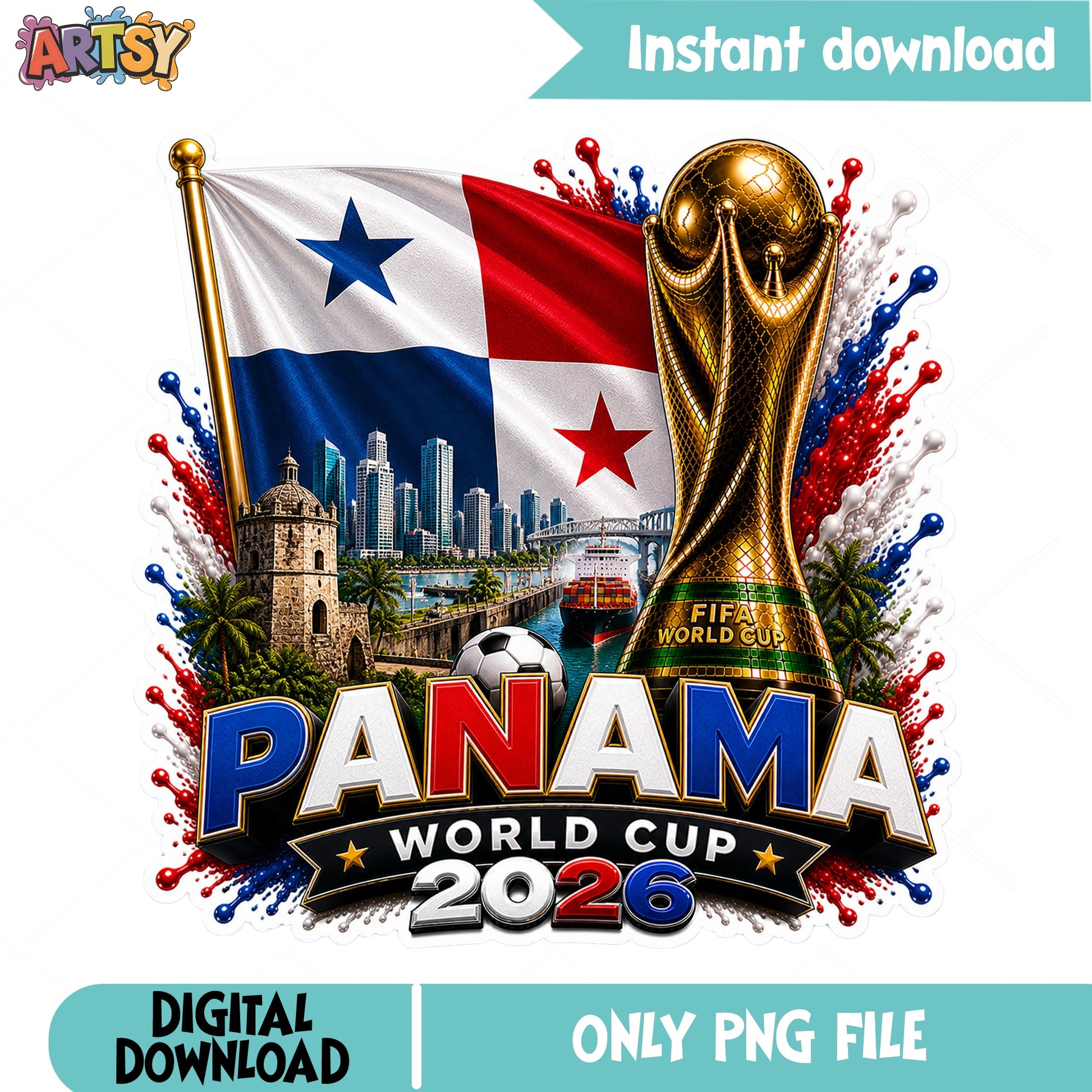 Panama World Cup 2026 PNG, FIFA Soccer Trophy PNG, Panama Flag PNG