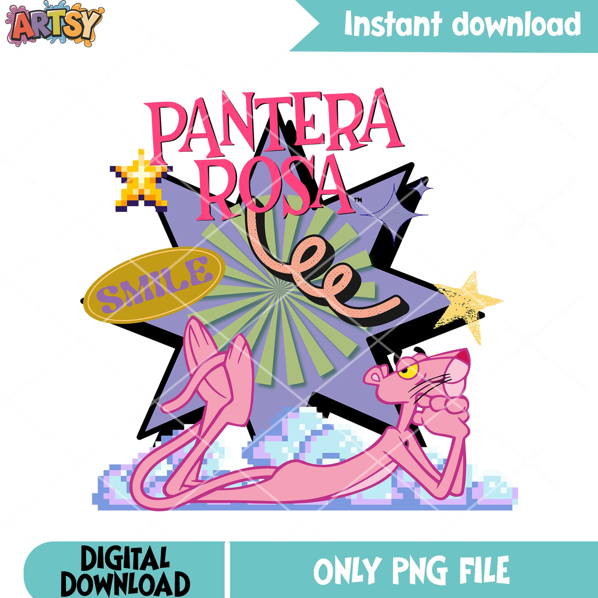 Pantera rosa smile png, pink panther retro​ png, cartoon smile​ png