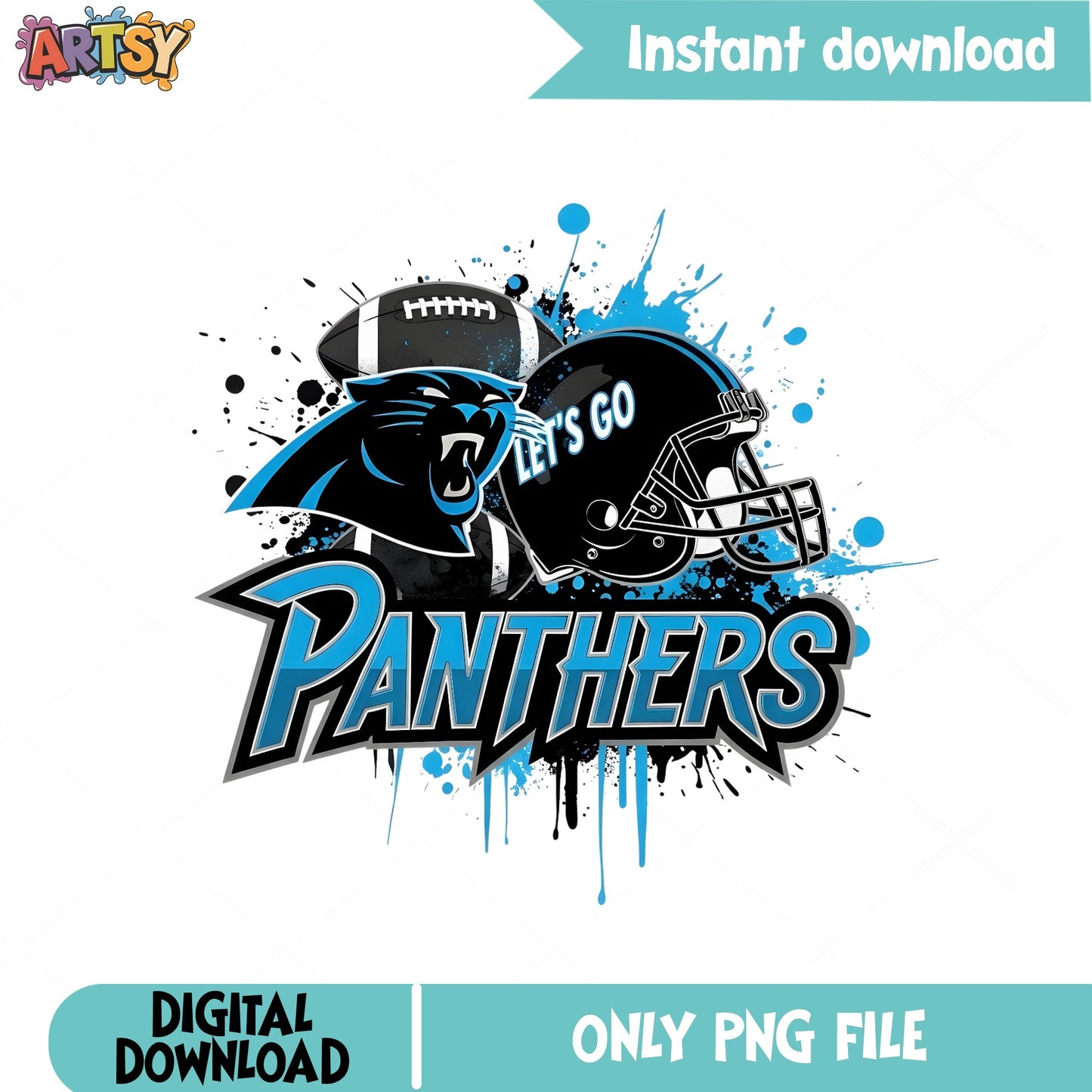 Panthers Football Lets Go Splatter PNG, NFL Team PNG, Football PNG