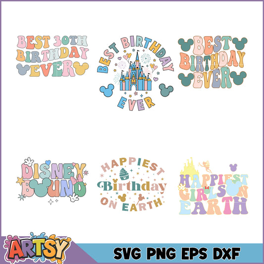 Pastel Disney Birthday SVG Bundle