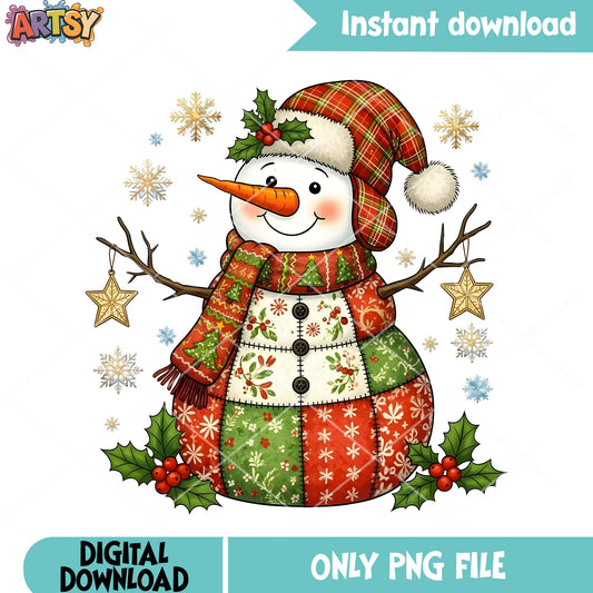 Patchwork snowman png, carrot nose png, christmas star​ png