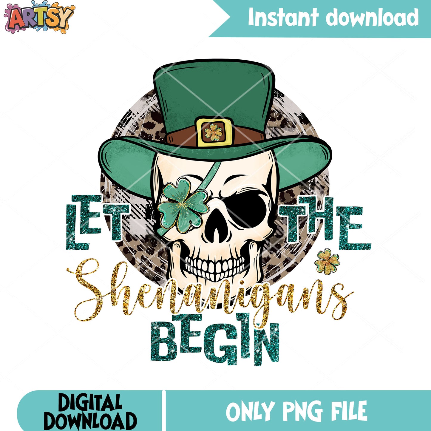 Patricks shenanigans skull png, patrick day png, lucky vibes png