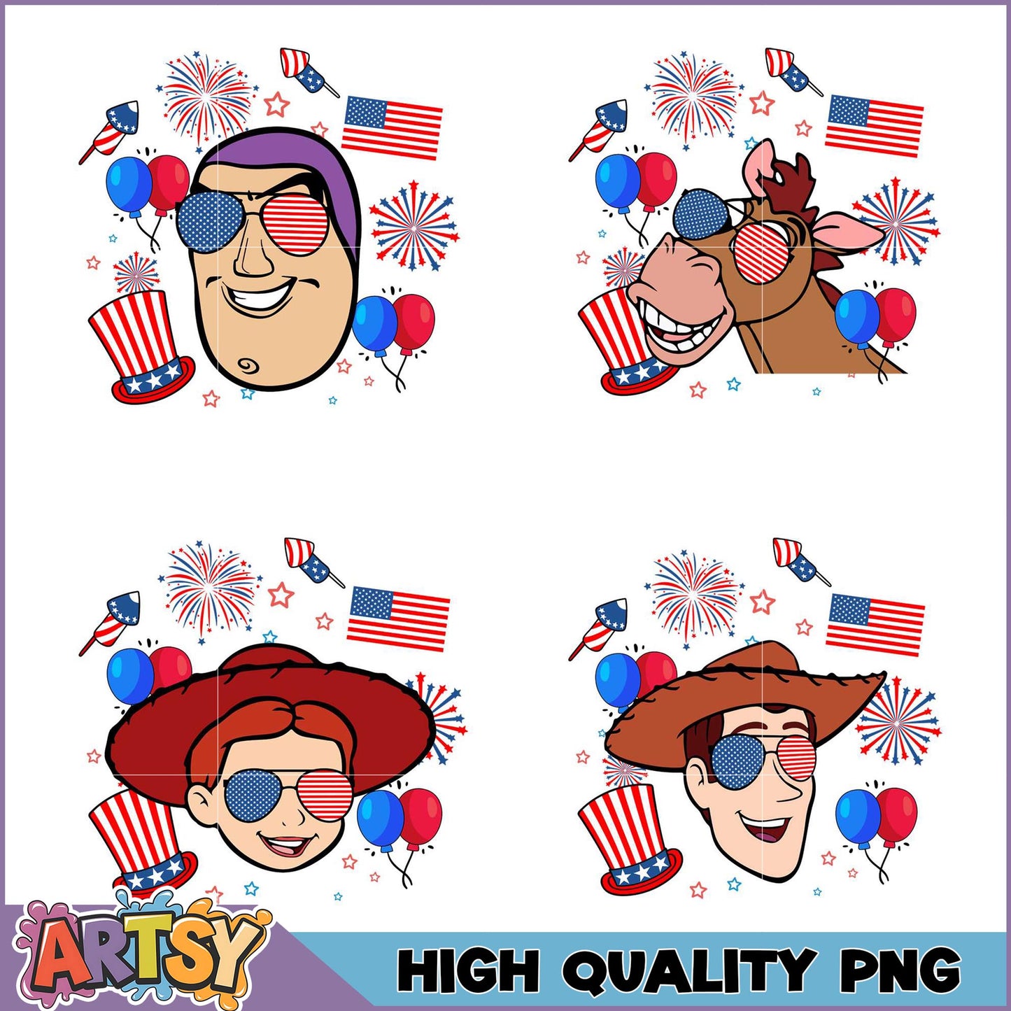 Patriotic Cartoon Faces PNG Bundle - High Quality