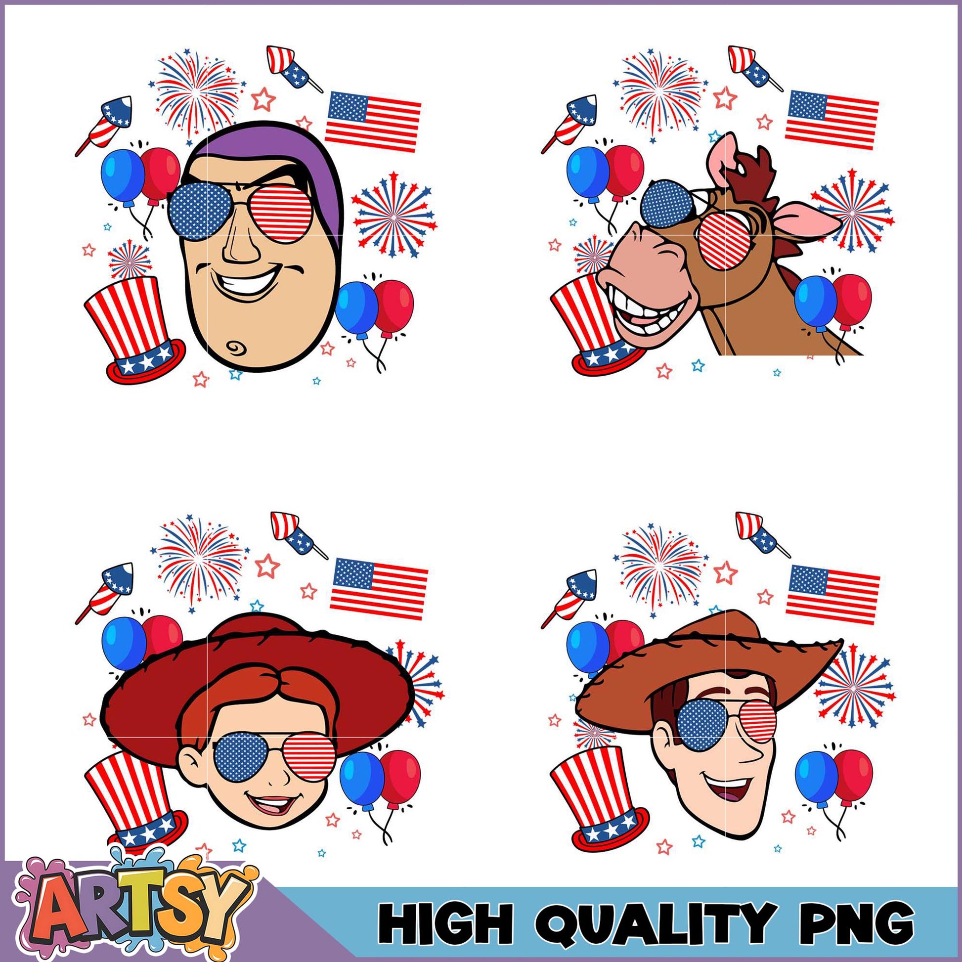 Patriotic Cartoon Faces PNG Bundle - High Quality