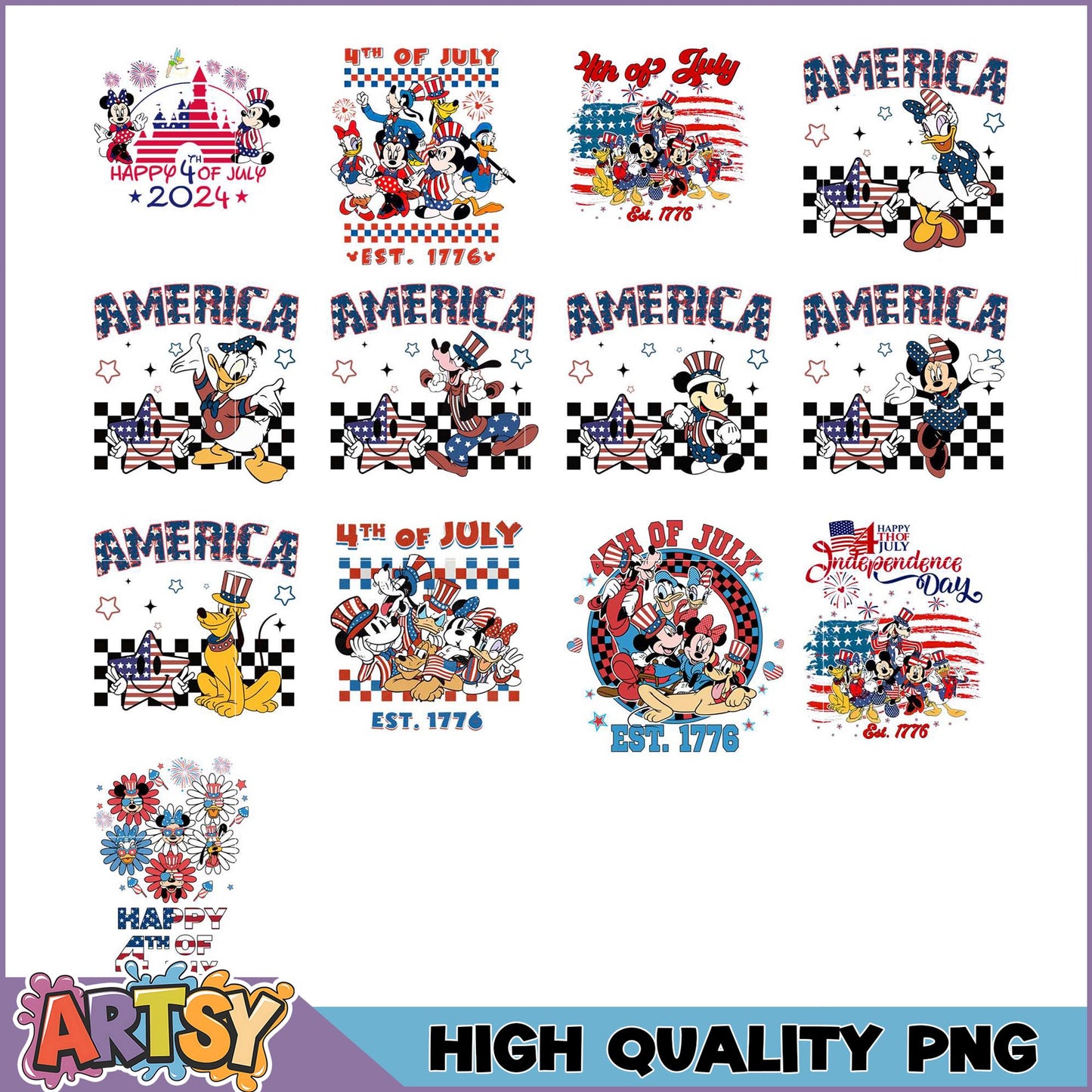 Patriotic Disney PNG Bundle 4th of July Designs