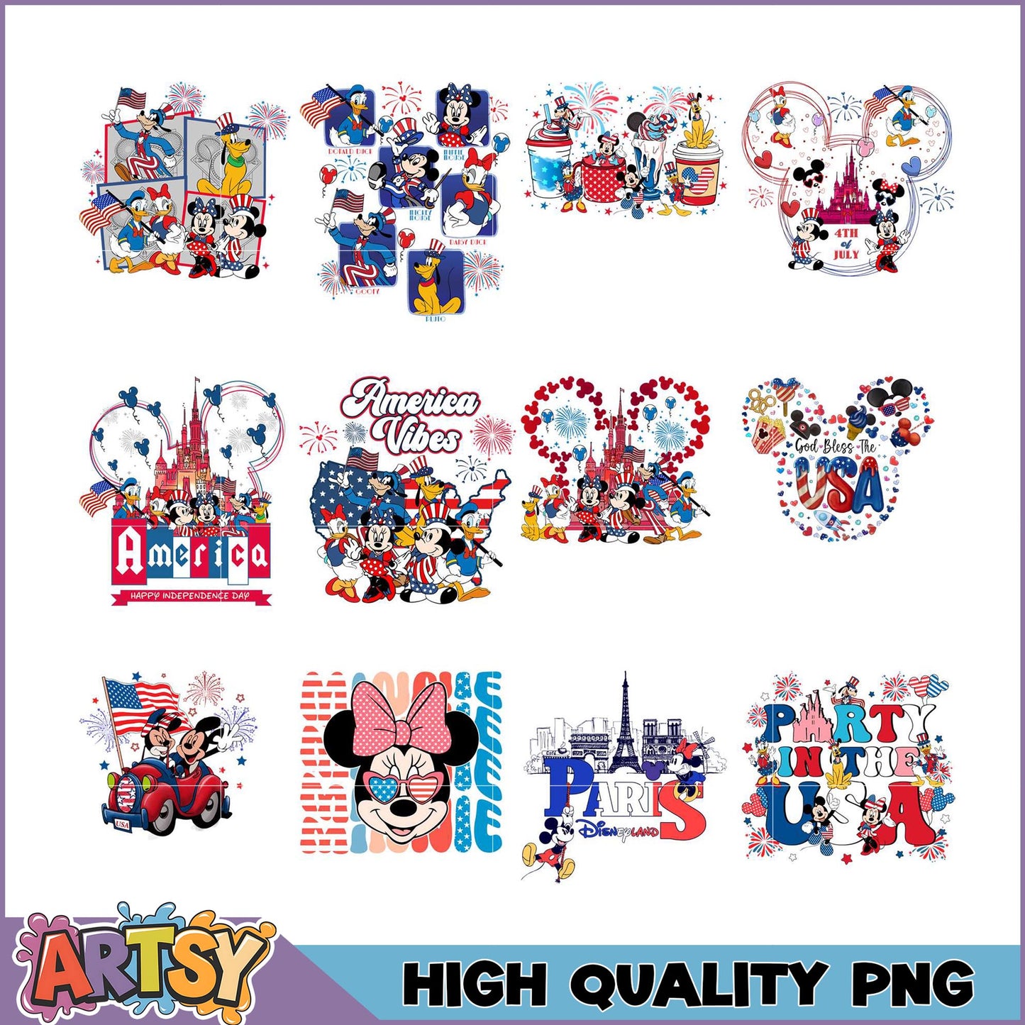 Patriotic Disney PNG Bundle High Quality Images