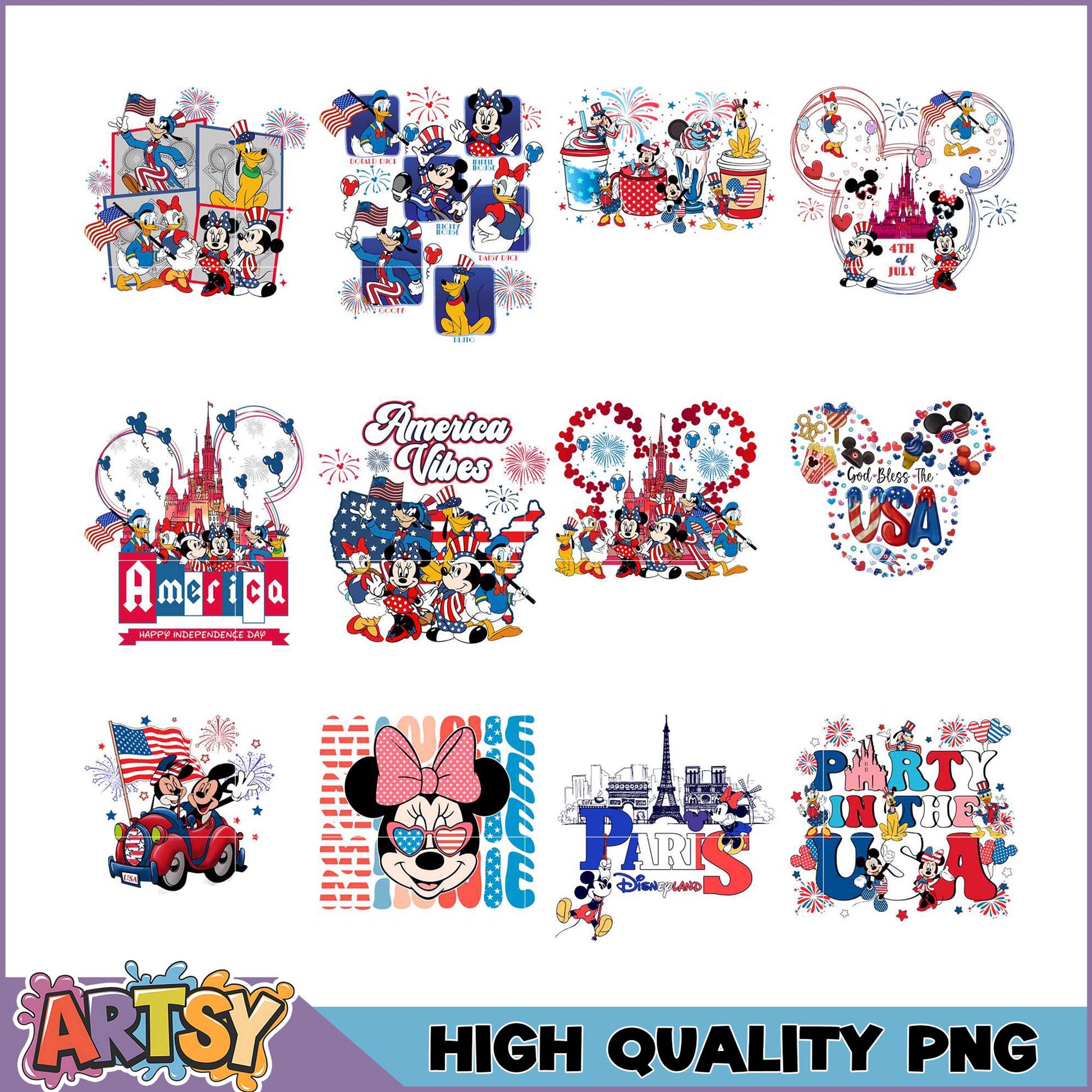 Patriotic Disney PNG Bundle High Quality Images