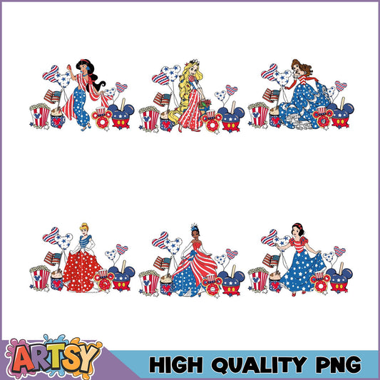Patriotic Disney Princess PNG Bundle High Quality