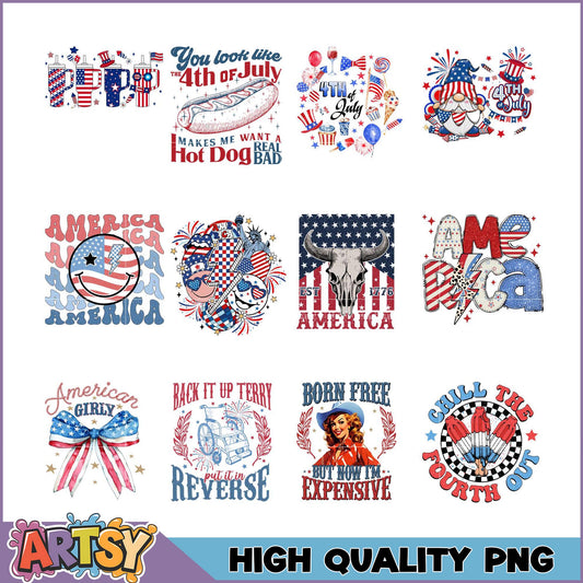 Patriotic Fourth of July PNG Bundle Design Graphics