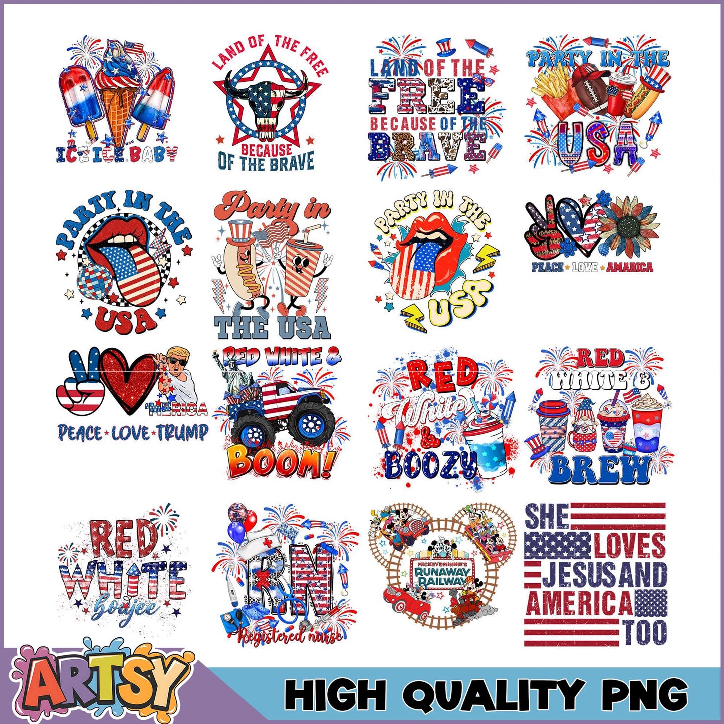 Patriotic PNG Bundle 12 Fourth of July Designs
