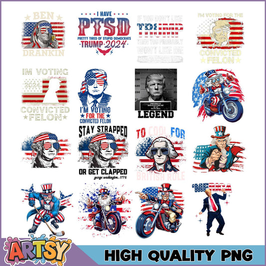 Patriotic PNG Bundle Uncle Sam, Trump Designs