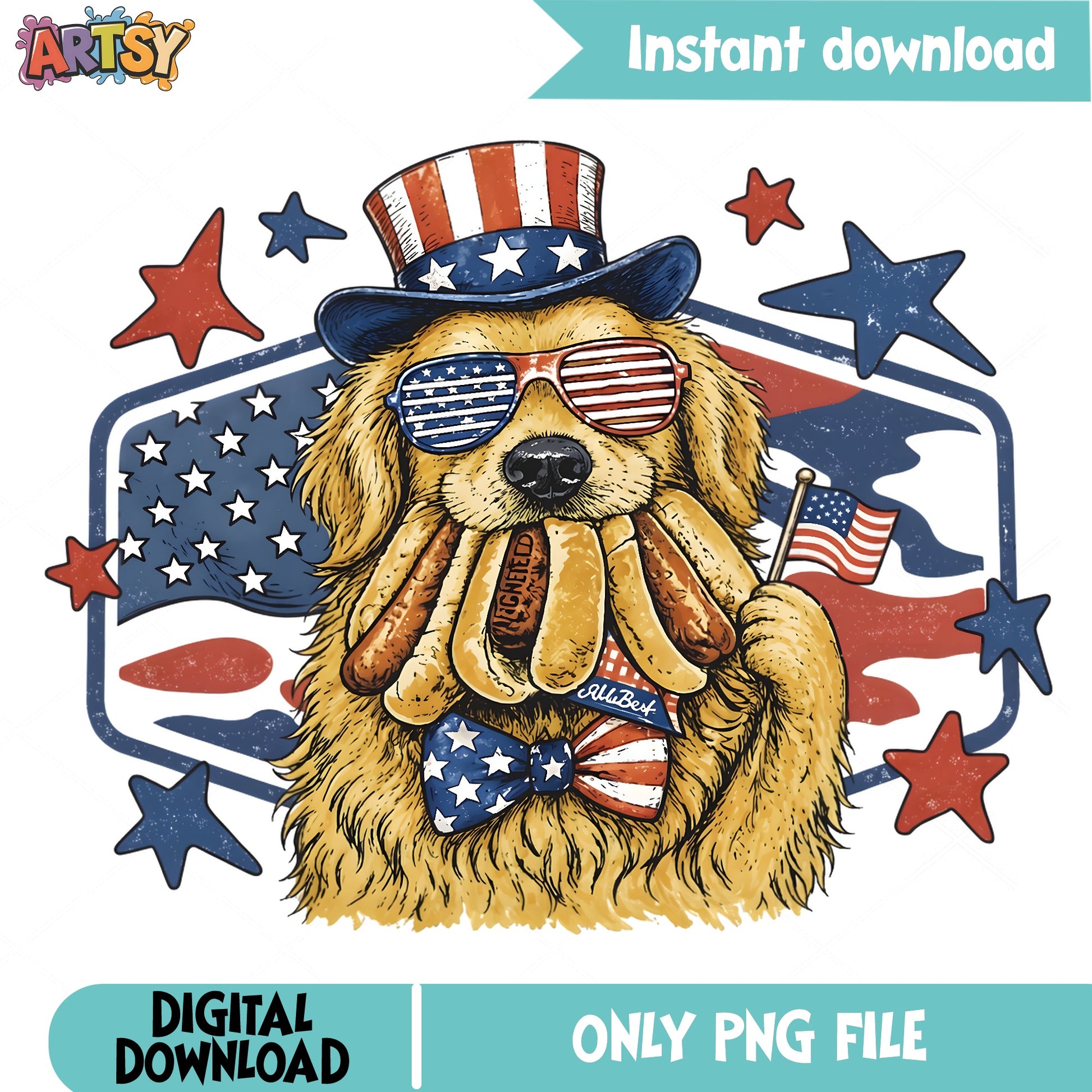 Patriotic Golden Retriever PNG, 4th Of July Dog PNG, USA PNG