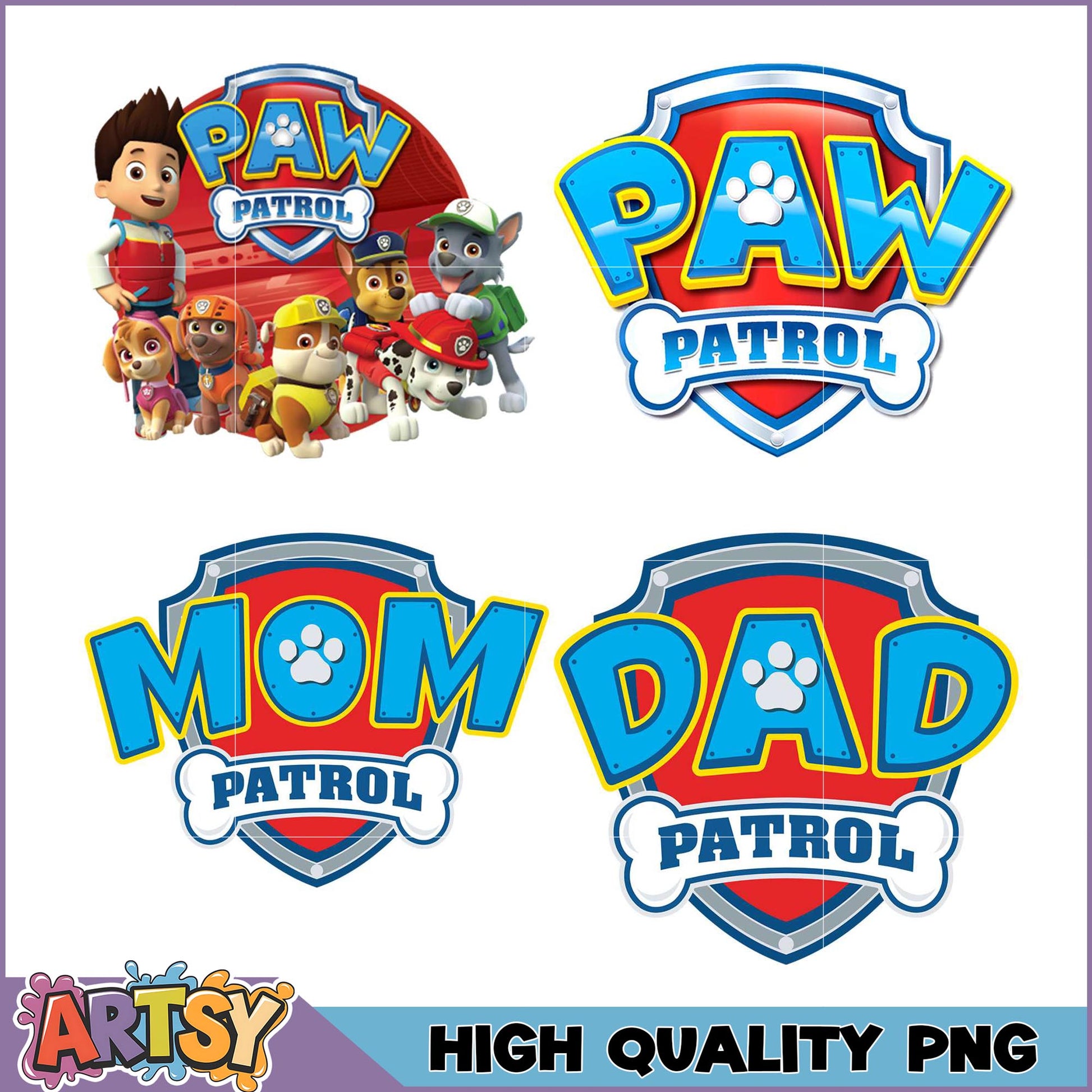 Paw Patrol PNG Bundle Mom, Dad & Team Logos