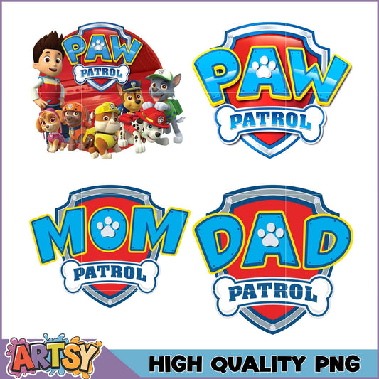 Paw Patrol PNG Bundle Mom, Dad & Team Logos