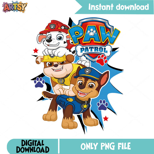 Paw Patrol Chase Marshall Rubble PNG, Kids Clipart PNG, Birthday PNG