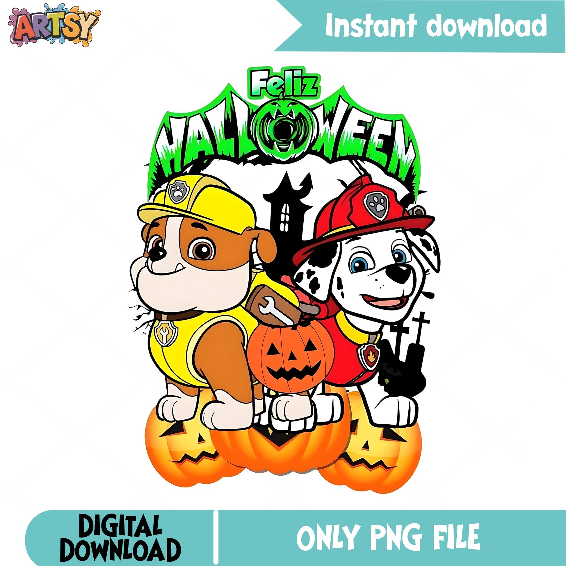 Paw Patrol Halloween PNG, Rubble And Marshall PNG, Feliz Halloween PNG