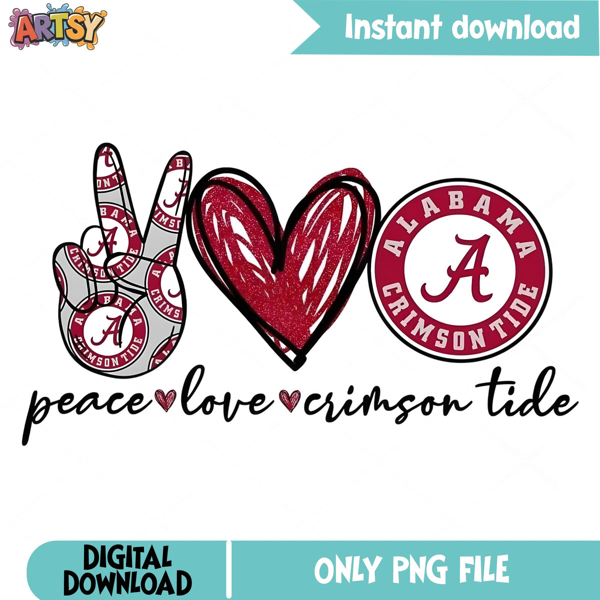 Peace Love Alabama Crimson Tide PNG, Alabama Football PNG, Roll Tide PNG