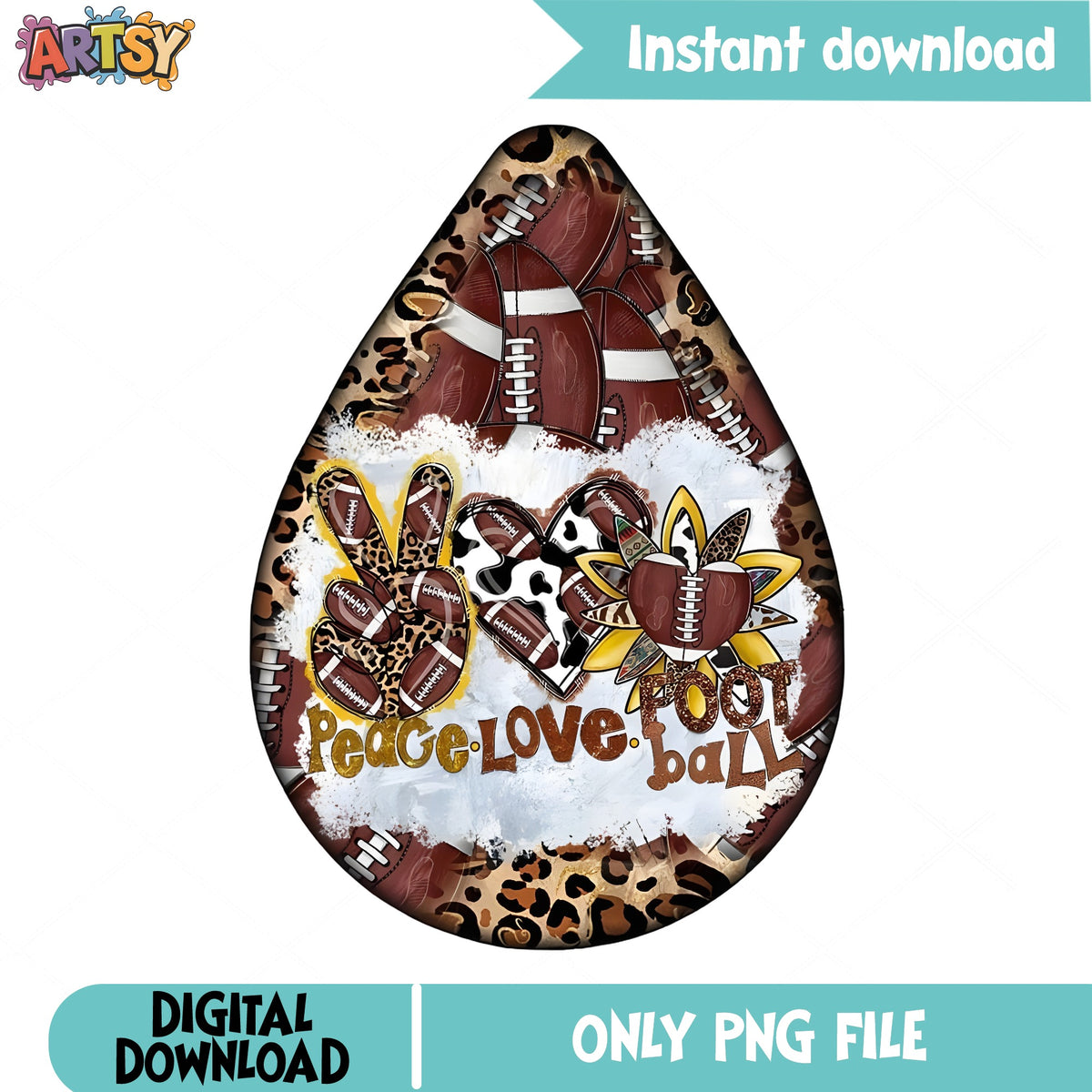 Peace Love Football PNG, Leopard Football Earring, Sublimation PNG
