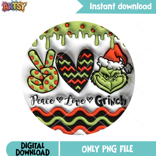 Peace love grinch christmas png, grinch face peace png, sign heart png