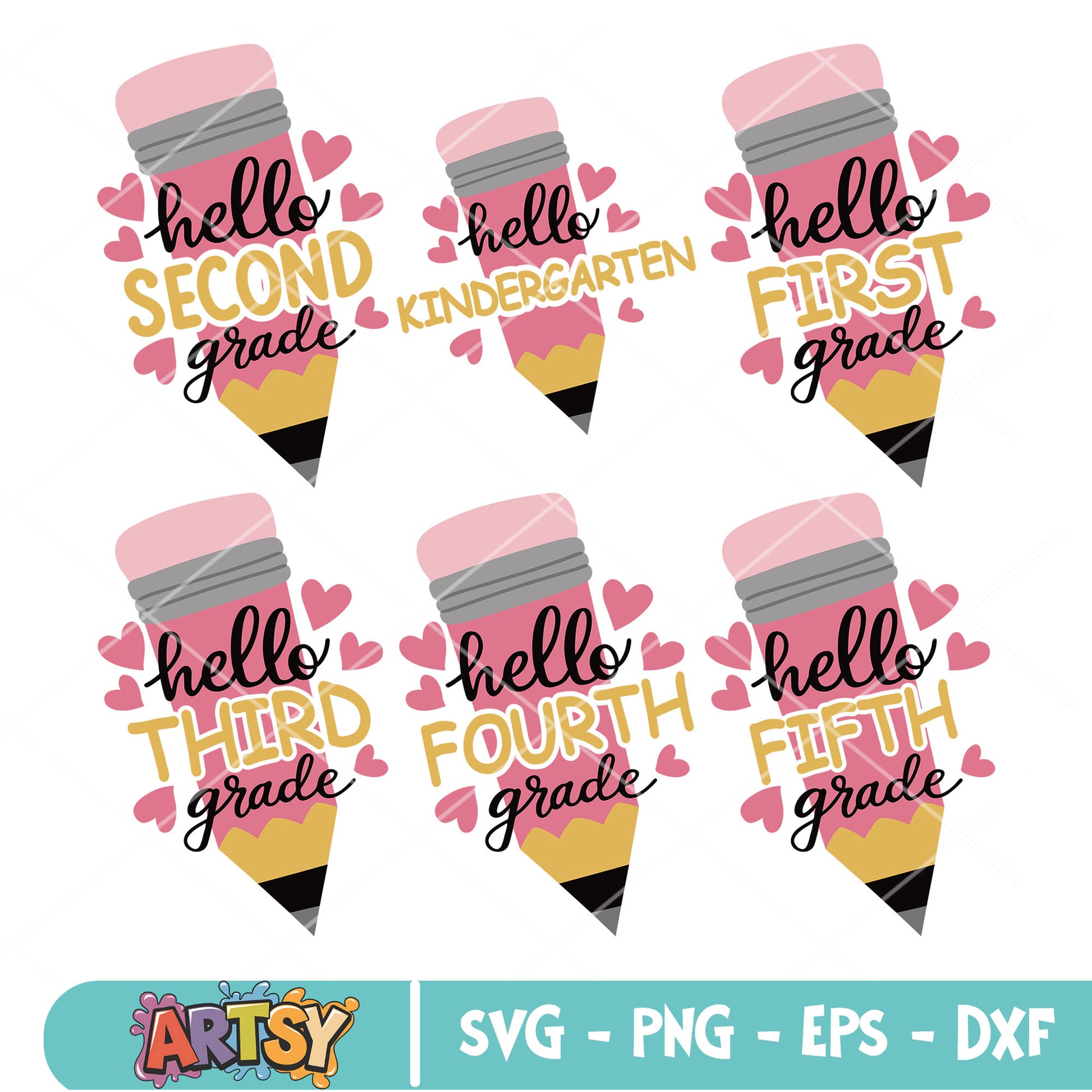Pecil hello new grade svg bundle, school grades​ svg, school days svg