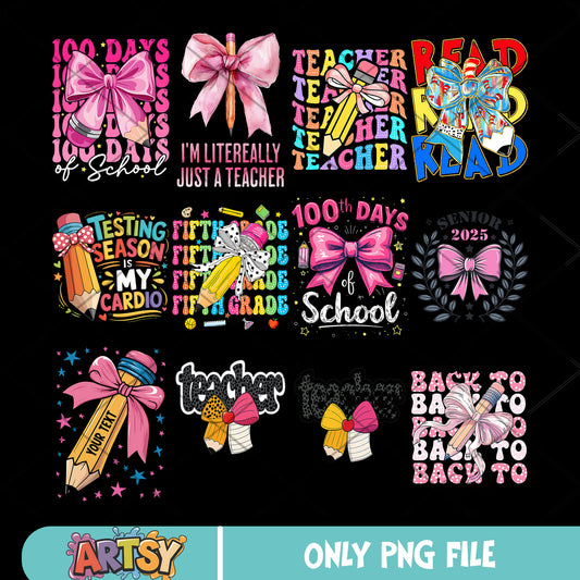 Penchil 100 days school png bundle, 100 days of school png, pencil school png