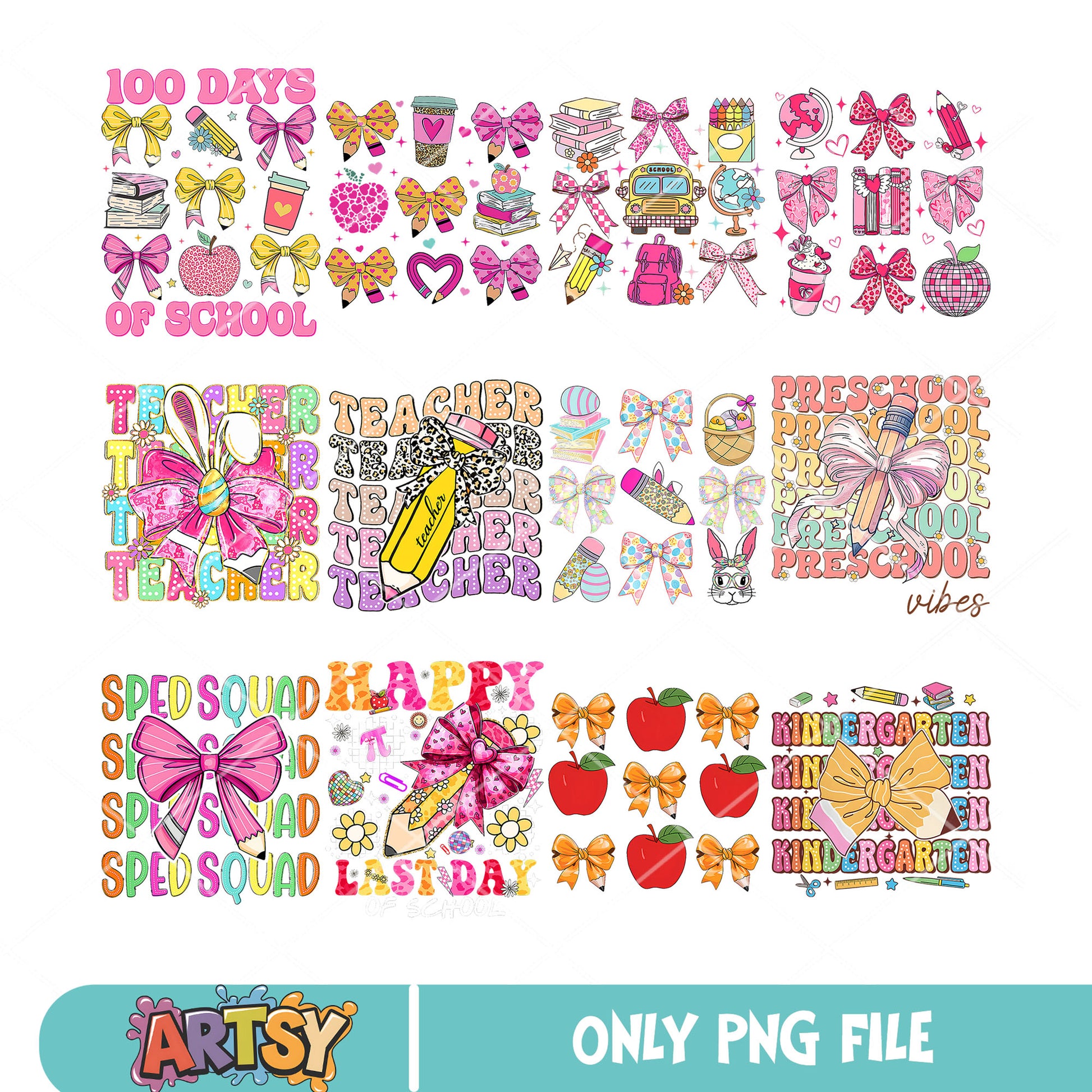 Penchil bow school png bundle, back to school png, pencil school png