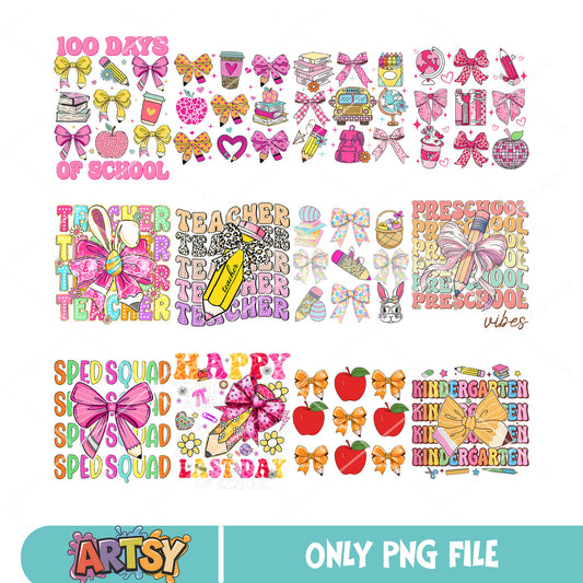 Penchil bow school png bundle, back to school png, pencil school png