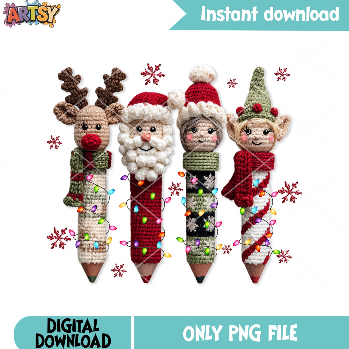 Pencil crochet xmas png, christmas decore png, merry christmas png