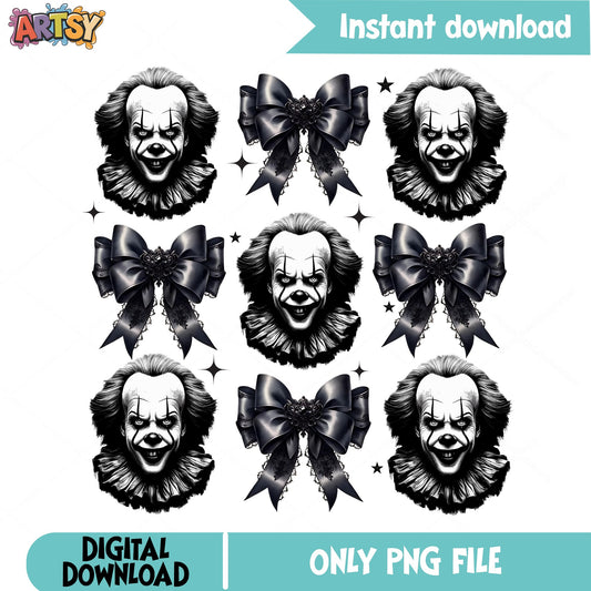 Pennywise Clown Coquette Bow PNG, IT Horror PNG, Halloween PNG