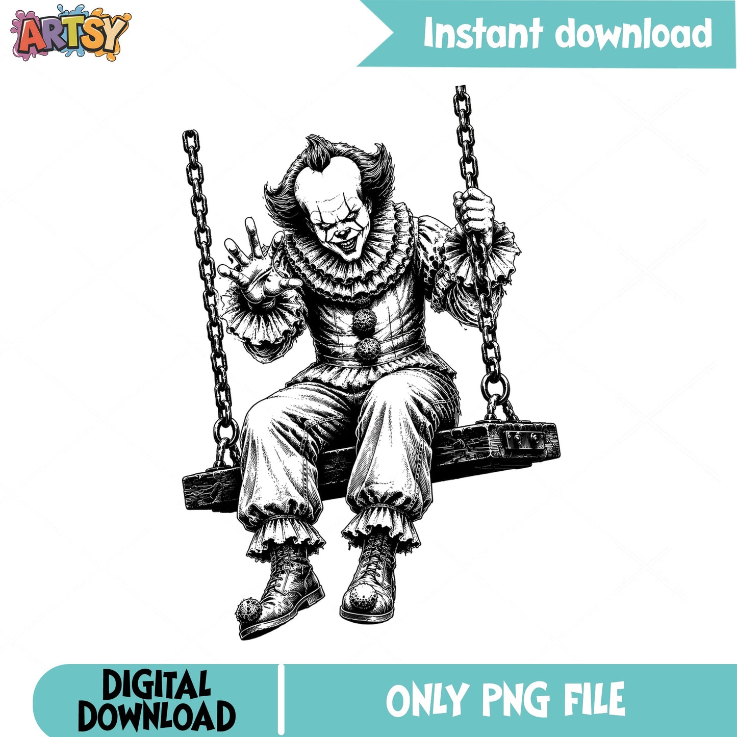 Pennywise Clown On Swing PNG, Horror Halloween PNG, IT Clown PNG