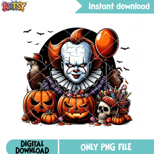 Penny wise red  jack o lantern png, red balloon png, scary halloween png