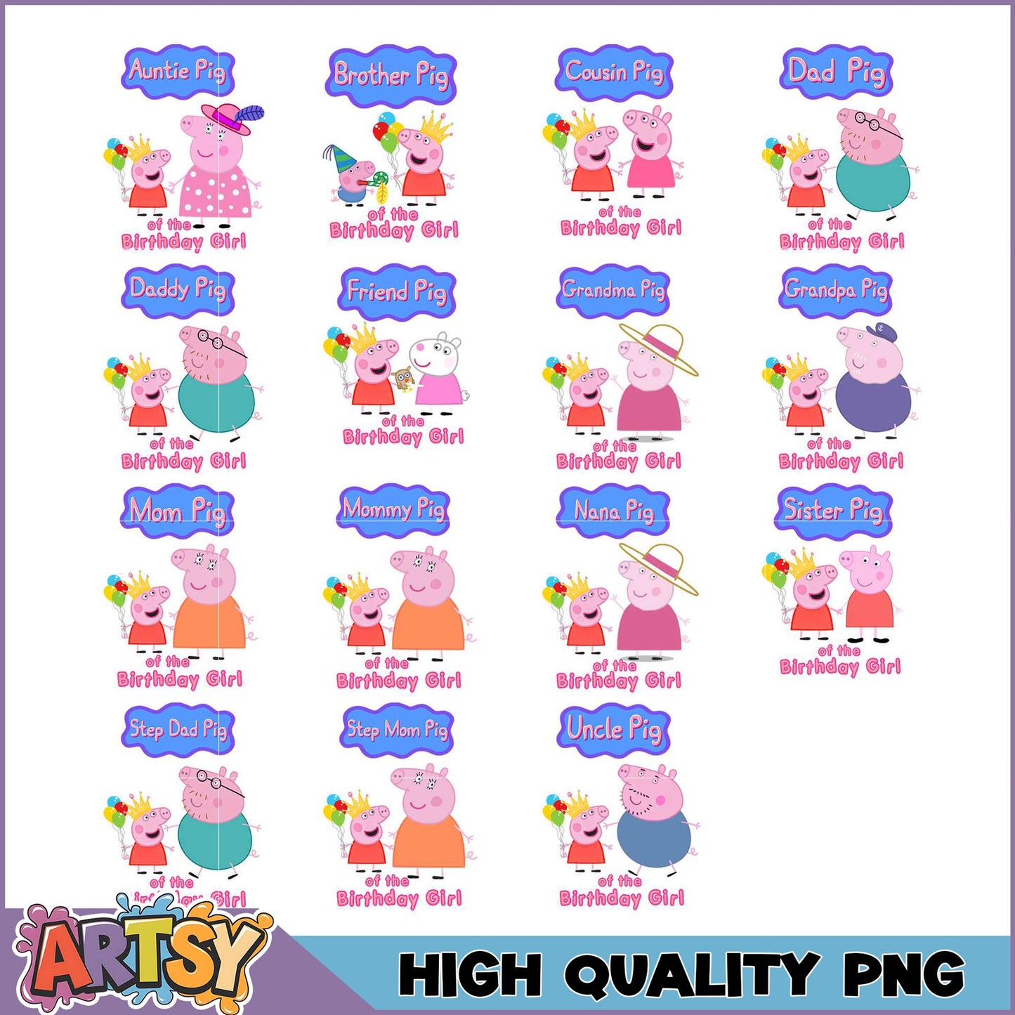 Peppa Pig Family PNG Bundle High Quality Images