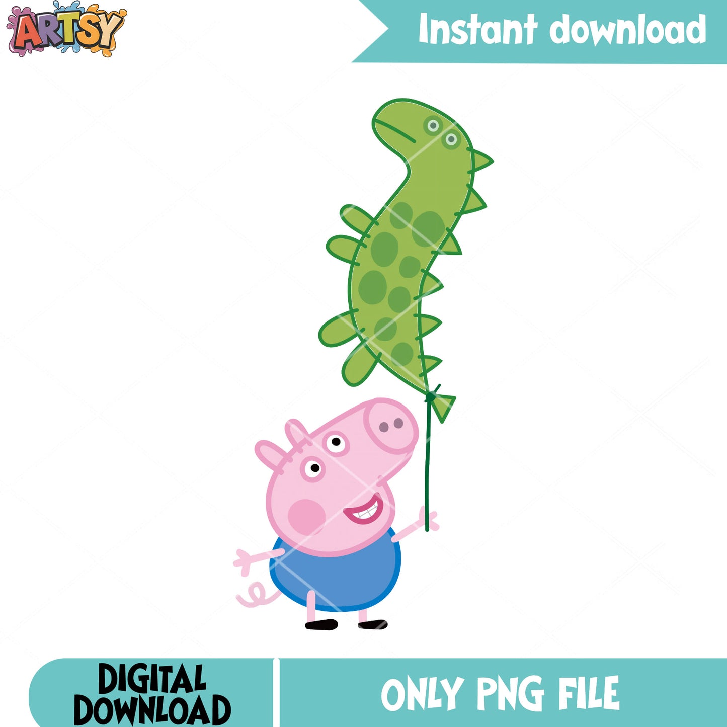 Peppa pig blue dinosaur png, cartoon for kids png, dinosaur balloon png